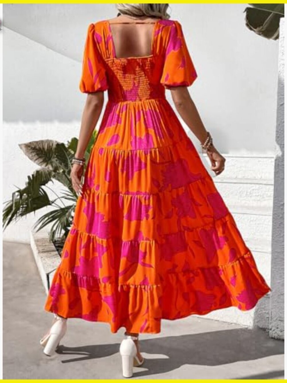 Floral Maxi Dress Puff Sleeve Tiered Hem Smocked Top Wedding Guest Elegant - Picture 5 of 7